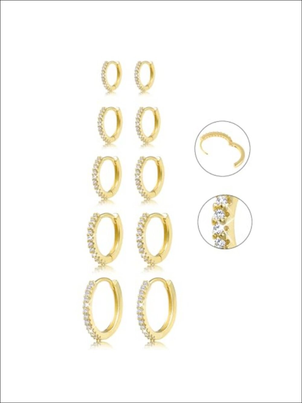 5 Pairs 14K Gold Plated Hoop Earrings Set Cubic Zirconia Small Huggies